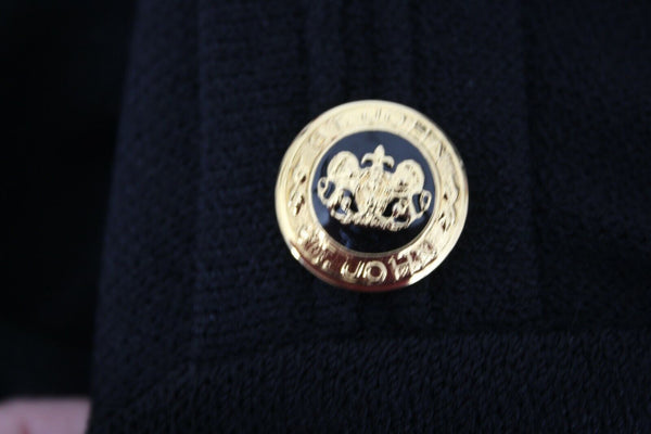 St John Sz S Black Open Faux Pocket Gold Logo Buttons Santana Knit Wrap