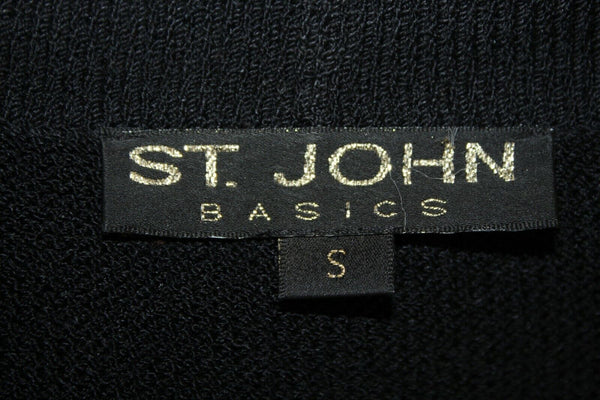 St John Sz S Black Open Faux Pocket Gold Logo Buttons Santana Knit Wrap