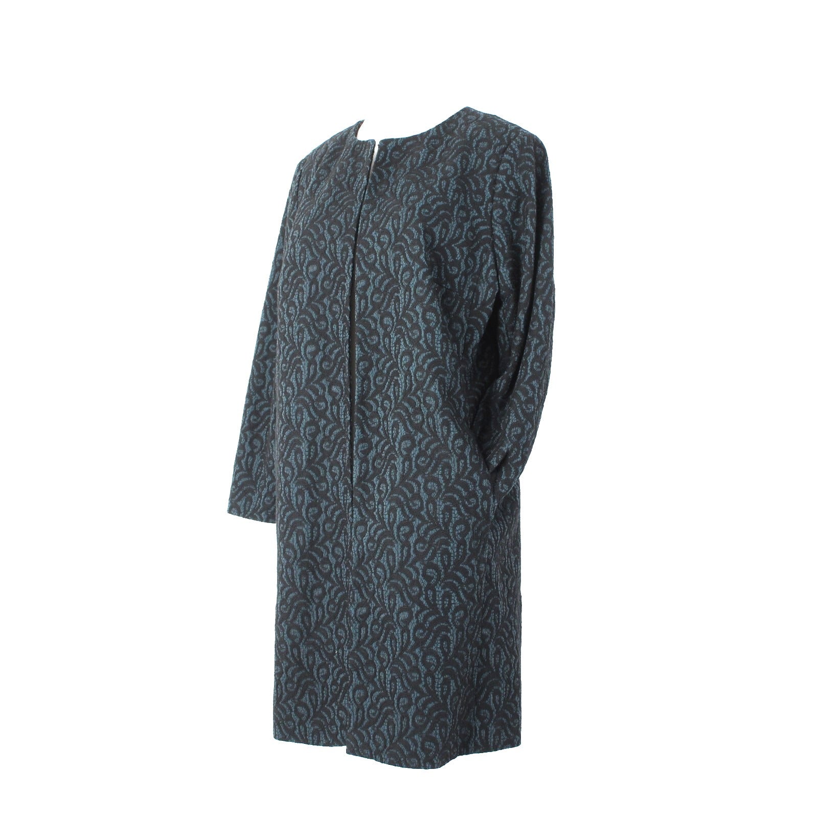 Talbots NEW $229 Sz 10 Teal Green Black Lace Over 3/4 Slv Mixed Media Lined Coat