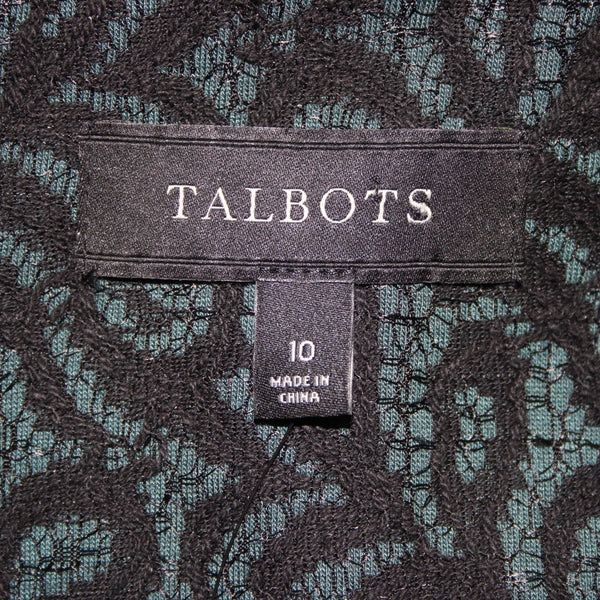 Talbots NEW $229 Sz 10 Teal Green Black Lace Over 3/4 Slv Mixed Media Lined Coat