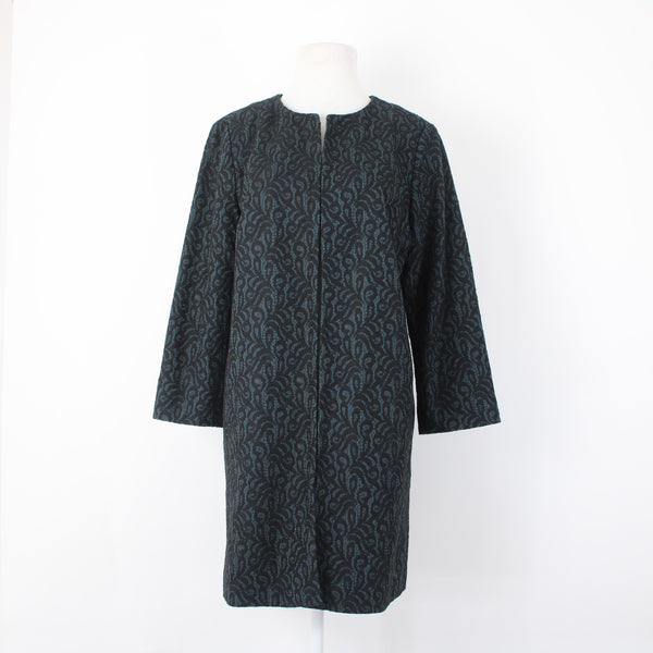 Talbots NEW $229 Sz 10 Teal Green Black Lace Over 3/4 Slv Mixed Media Lined Coat