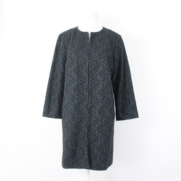 Talbots NEW $229 Sz 10 Teal Green Black Lace Over 3/4 Slv Mixed Media Lined Coat