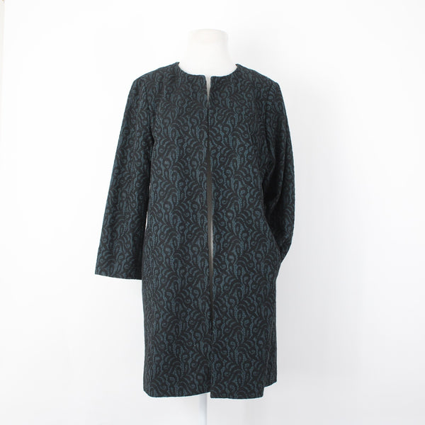 Talbots NEW $229 Sz 10 Teal Green Black Lace Over 3/4 Slv Mixed Media Lined Coat