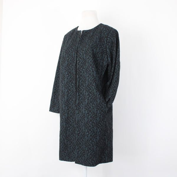 Talbots NEW $229 Sz 10 Teal Green Black Lace Over 3/4 Slv Mixed Media Lined Coat