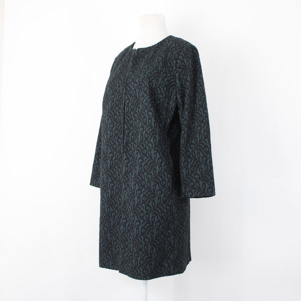 Talbots NEW $229 Sz 10 Teal Green Black Lace Over 3/4 Slv Mixed Media Lined Coat