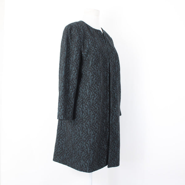 Talbots NEW $229 Sz 10 Teal Green Black Lace Over 3/4 Slv Mixed Media Lined Coat