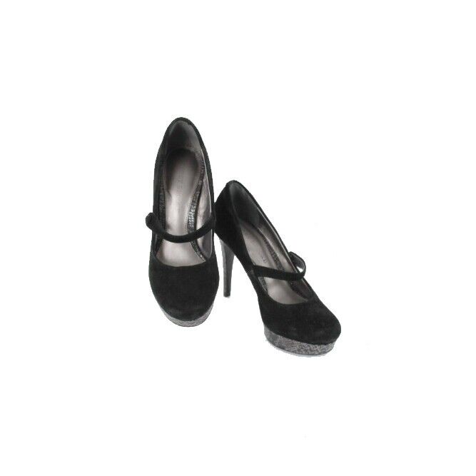 Audrey Brooke Sz 5.5 Black Gray High Heel Platform Snake Suede 4.25" Heels