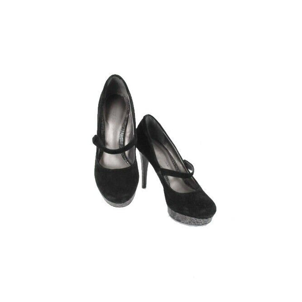 Audrey Brooke Sz 5.5 Black Gray High Heel Platform Snake Suede 4.25" Heels