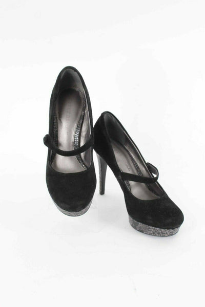 Audrey Brooke Sz 5.5 Black Gray High Heel Platform Snake Suede 4.25" Heels