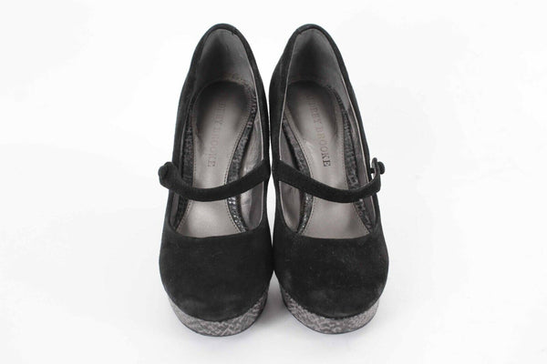 Audrey Brooke Sz 5.5 Black Gray High Heel Platform Snake Suede 4.25" Heels
