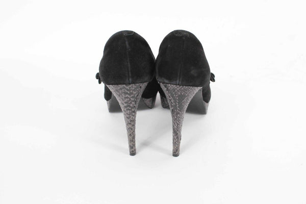 Audrey Brooke Sz 5.5 Black Gray High Heel Platform Snake Suede 4.25" Heels