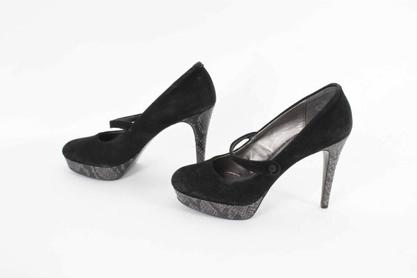 Audrey Brooke Sz 5.5 Black Gray High Heel Platform Snake Suede 4.25" Heels