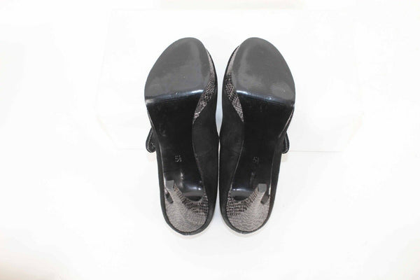 Audrey Brooke Sz 5.5 Black Gray High Heel Platform Snake Suede 4.25" Heels
