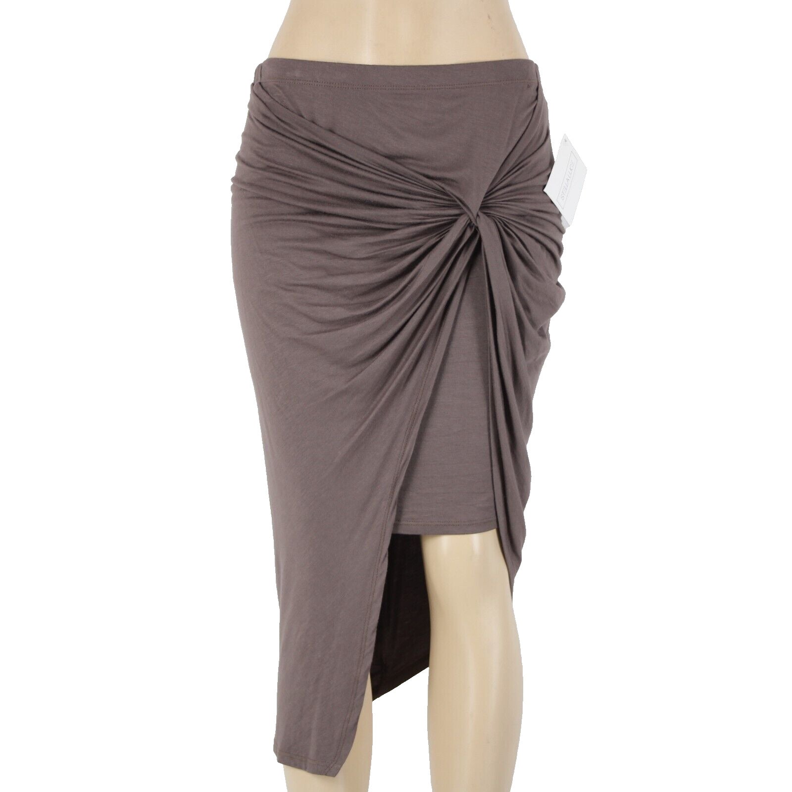 Stella Luce NEW Sz L Brown Knotted Ruched Asymmetrical Rayon Spandex Skirt