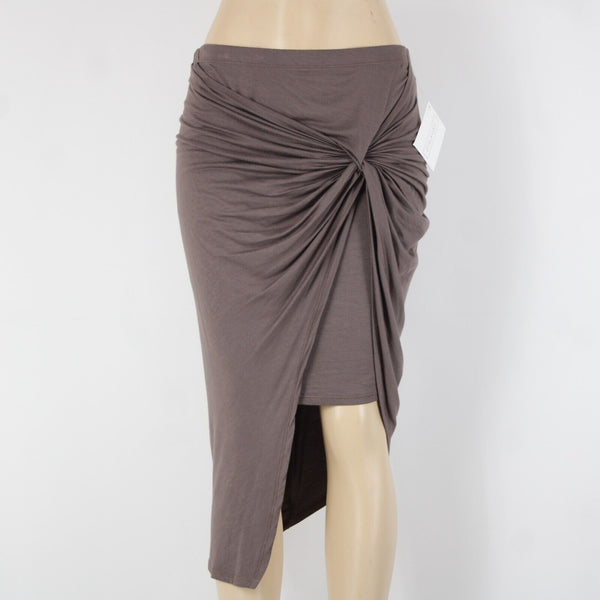 Stella Luce NEW Sz L Brown Knotted Ruched Asymmetrical Rayon Spandex Skirt