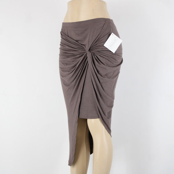 Stella Luce NEW Sz L Brown Knotted Ruched Asymmetrical Rayon Spandex Skirt