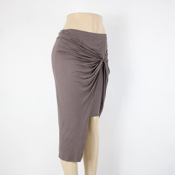 Stella Luce NEW Sz L Brown Knotted Ruched Asymmetrical Rayon Spandex Skirt