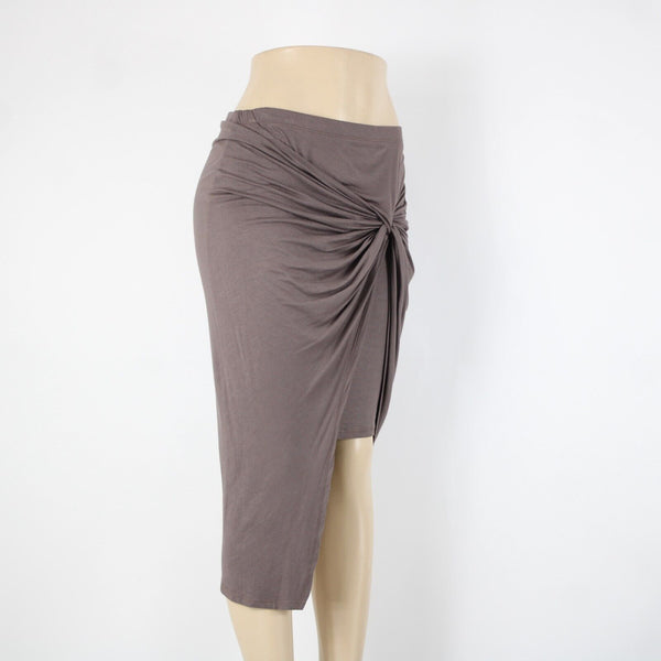 Stella Luce NEW Sz L Brown Knotted Ruched Asymmetrical Rayon Spandex Skirt