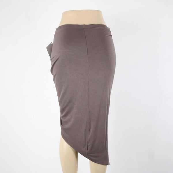 Stella Luce NEW Sz L Brown Knotted Ruched Asymmetrical Rayon Spandex Skirt
