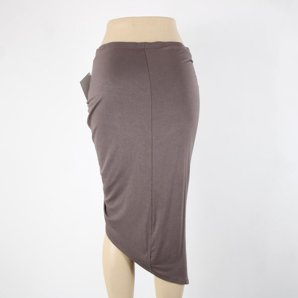 Stella Luce NEW Sz L Brown Knotted Ruched Asymmetrical Rayon Spandex Skirt