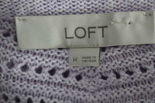 LOFT NEW $60 Sz M Lavender Pullover Open Knit 100% Cotton Knit Sweater