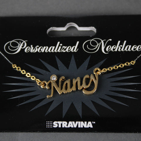NANCY Name NEW Goldtone Rhinestone Accent 14.5" w 4.5" Multi Ring Ext Necklace