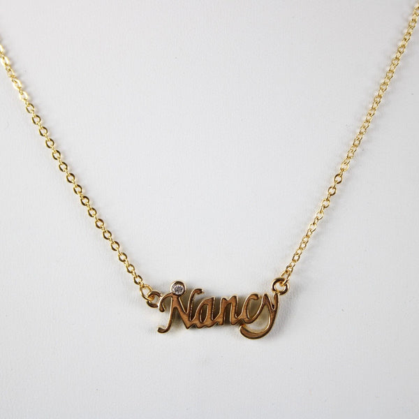 NANCY Name NEW Goldtone Rhinestone Accent 14.5" w 4.5" Multi Ring Ext Necklace