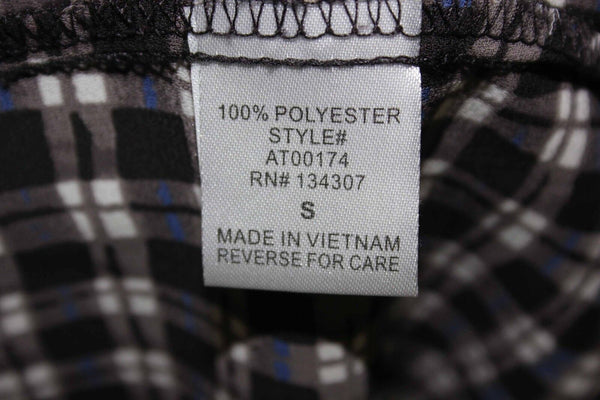 Lumiere Sz S Black Charcoal White Blue Plaid Button Front Sheer Polyester Top