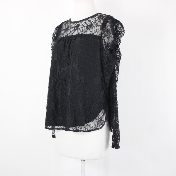 Loft NEW $65 Sz S Black Lace Lined Floral 100% Nylon Polyester Top