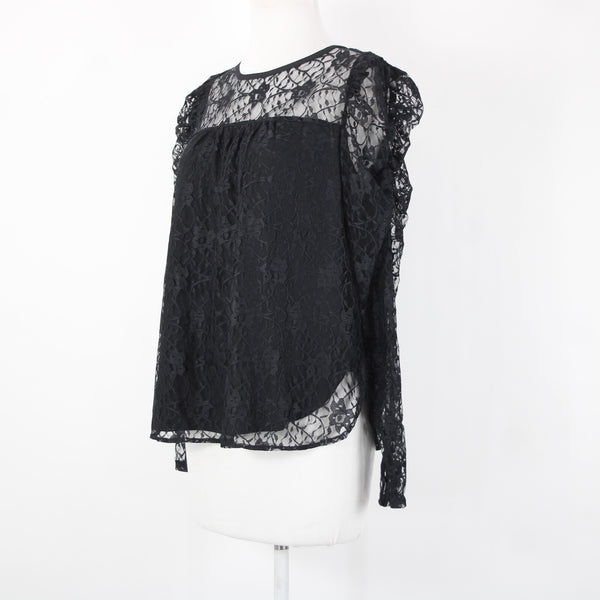 Loft NEW $65 Sz S Black Lace Lined Floral 100% Nylon Polyester Top