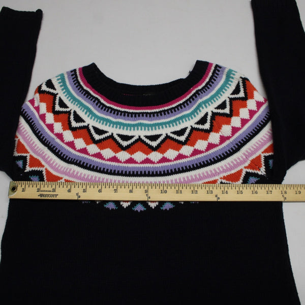 Talbots Sz S Navy Blue Multicolor Nordic Ski Style Cotton Acrylic Crew Sweater