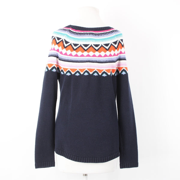 Talbots Sz S Navy Blue Multicolor Nordic Ski Style Cotton Acrylic Crew Sweater