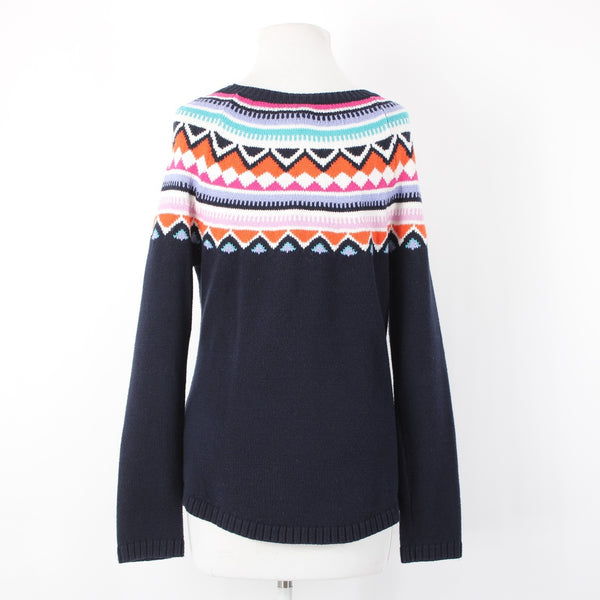 Talbots Sz S Navy Blue Multicolor Nordic Ski Style Cotton Acrylic Crew Sweater