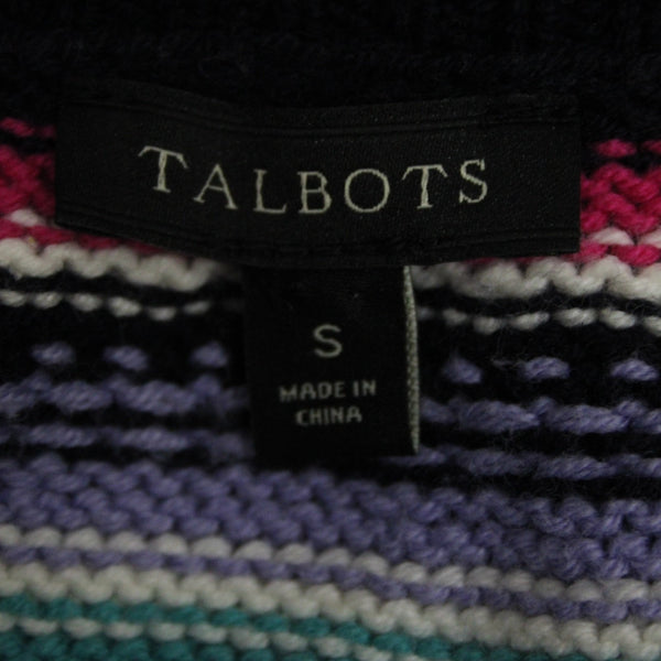 Talbots Sz S Navy Blue Multicolor Nordic Ski Style Cotton Acrylic Crew Sweater