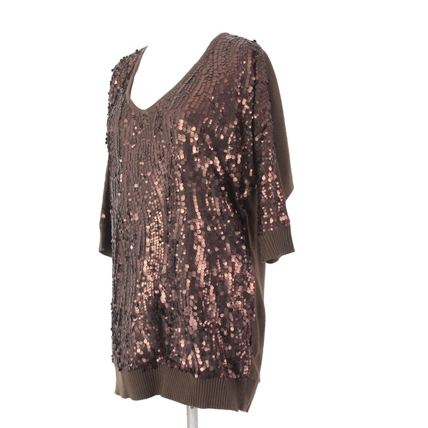 Joan Boyce Top Sz S Brown Sequin V Neck Half Sleeve 100% Acrylic Top
