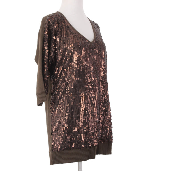 Joan Boyce Top Sz S Brown Sequin V Neck Half Sleeve 100% Acrylic Top