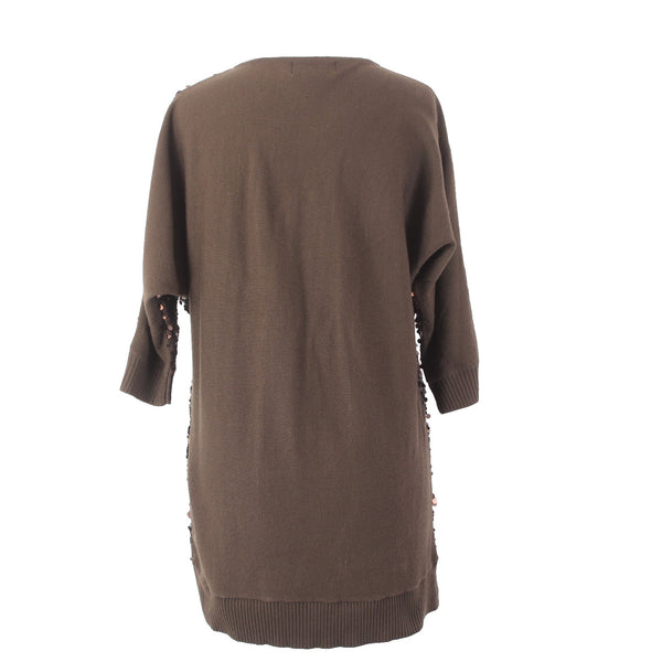 Joan Boyce Top Sz S Brown Sequin V Neck Half Sleeve 100% Acrylic Top