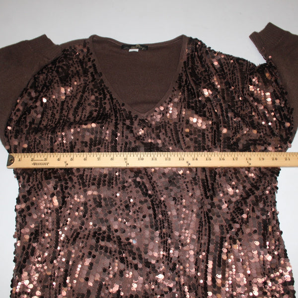 Joan Boyce Top Sz S Brown Sequin V Neck Half Sleeve 100% Acrylic Top