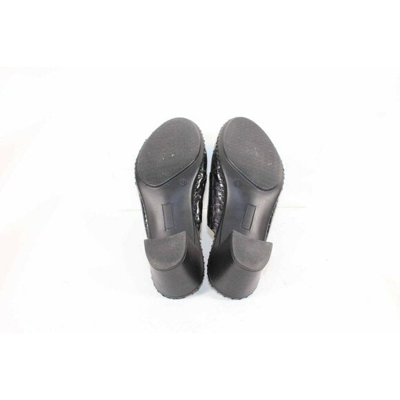 La Plume Sz 41 Black Reptile Embossed Mid Heel Patent Leather Mule Heels
