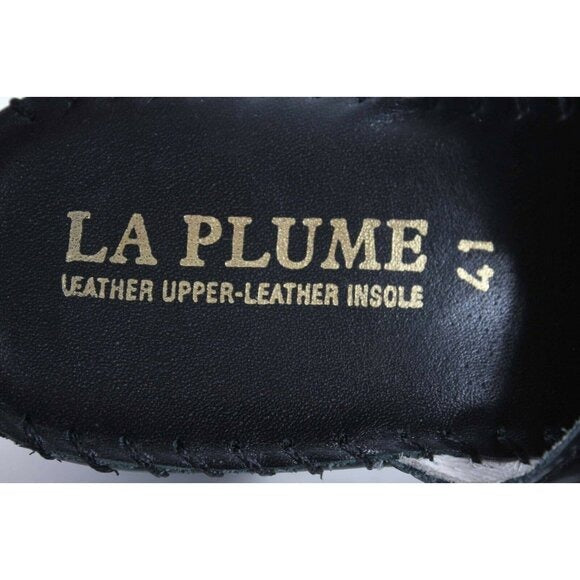 La Plume Sz 41 Black Reptile Embossed Mid Heel Patent Leather Mule Heels