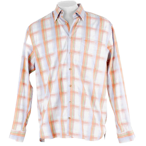 Road Sz L Orange Green Multicolor Plaid Collared Button Down 100% Cotton Shirt