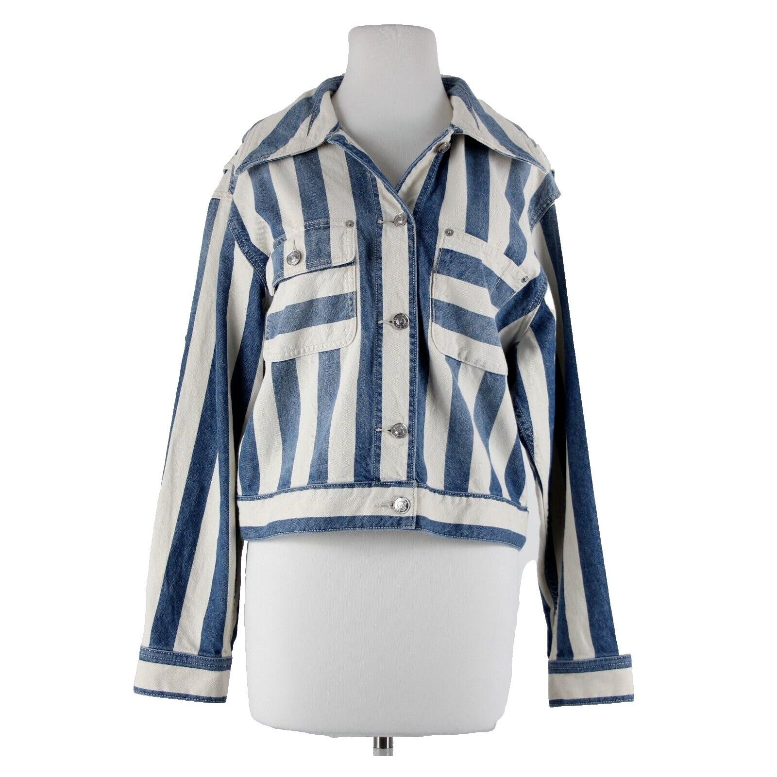 Current/Elliot NEW $348 The Sammy Sz 3 Cream Blue Striped 100% Cotton Jacket