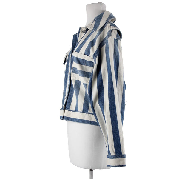 Current/Elliot NEW $348 The Sammy Sz 3 Cream Blue Striped 100% Cotton Jacket