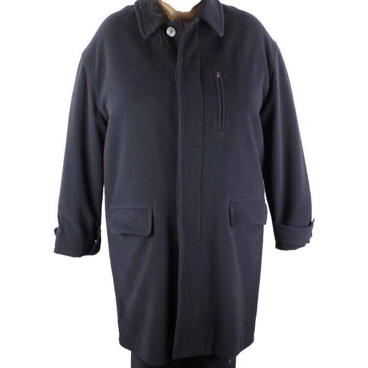 Lanvin Sz 52 Navy 100% Felted Wool Zip Pocket Detail Men's Dress Over Coat