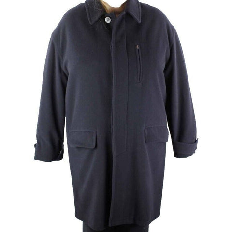 Lanvin Sz 52 Navy 100% Felted Wool Zip Pocket Detail Men's Dress Over Coat