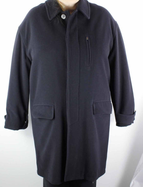 Lanvin Sz 52 Navy 100% Felted Wool Zip Pocket Detail Men's Dress Over Coat