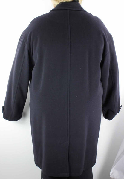 Lanvin Sz 52 Navy 100% Felted Wool Zip Pocket Detail Men's Dress Over Coat