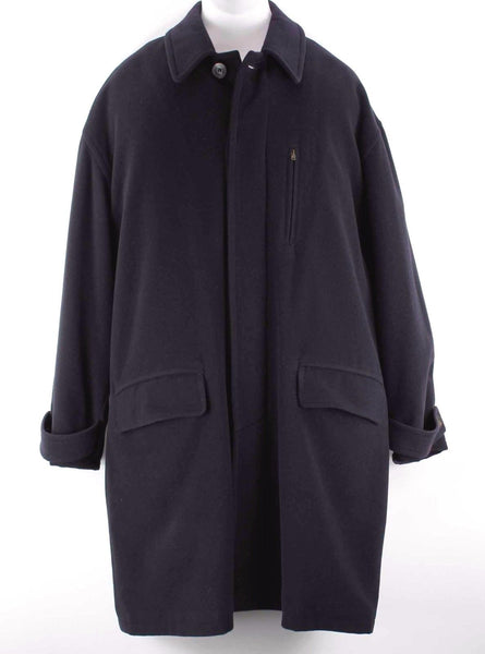 Lanvin Sz 52 Navy 100% Felted Wool Zip Pocket Detail Men's Dress Over Coat