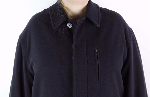 Lanvin Sz 52 Navy 100% Felted Wool Zip Pocket Detail Men's Dress Over Coat