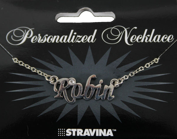 ROBIN Name NEW Silvertone Rhinestone 14.5" w 4.5" Multi Ring Ext Necklace